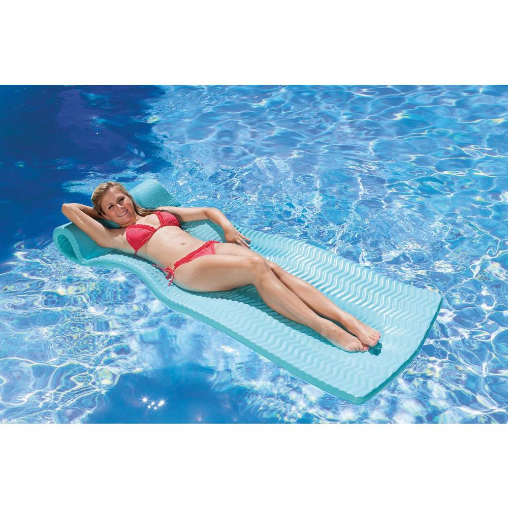 74" Icy Blue Floating Foam Swimming Pool Mattress Lounger with Head Rest. Picture 3