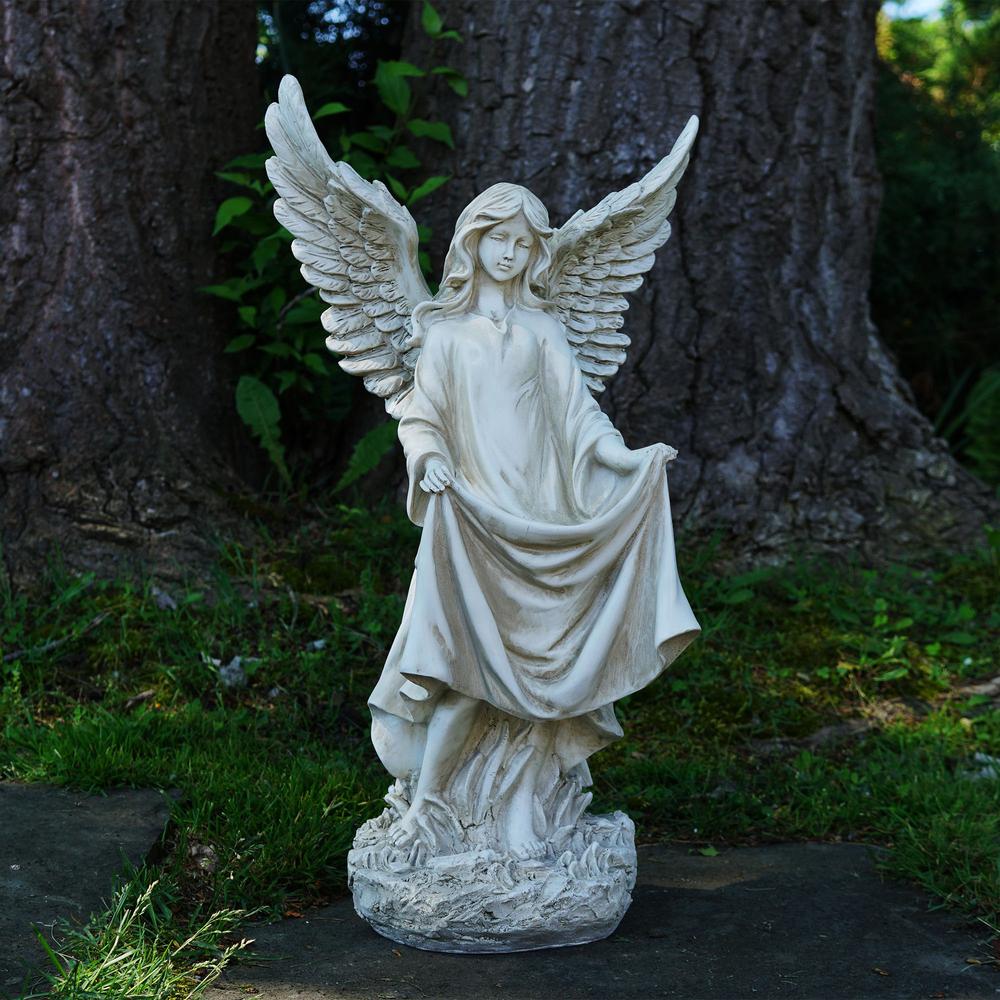 23.25" Ivory Standing Religious Angel Outdoor Garden Bird Bath or Feeder Statue. Picture 2