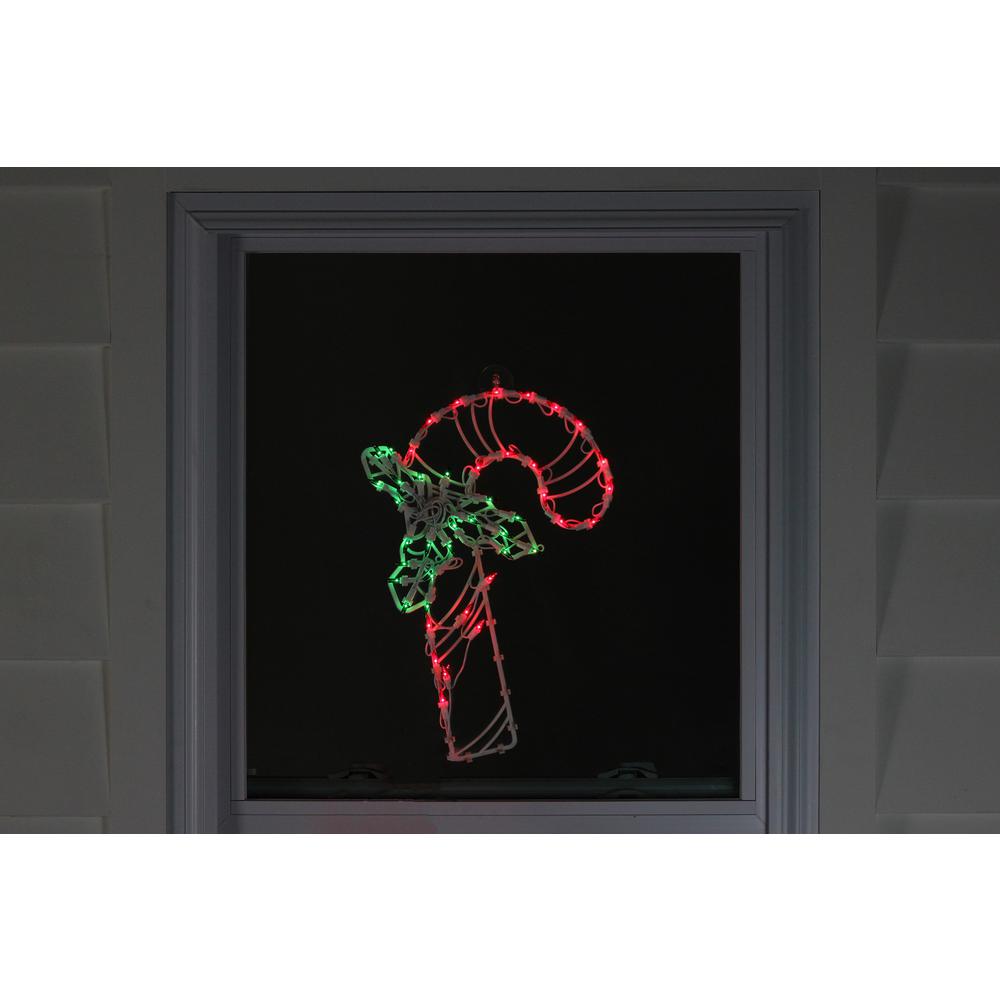 18" Lighted Candy Cane with Holly Christmas Window Silhouette Decoration. Picture 3