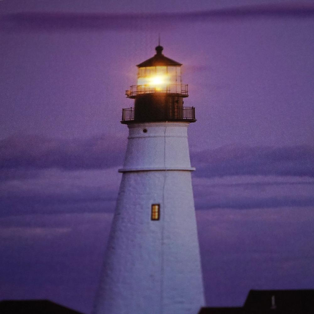 LED Lighted Coastal Lighthouse Home with Sunset Canvas Wall Art 15.75" x 23.5". Picture 3