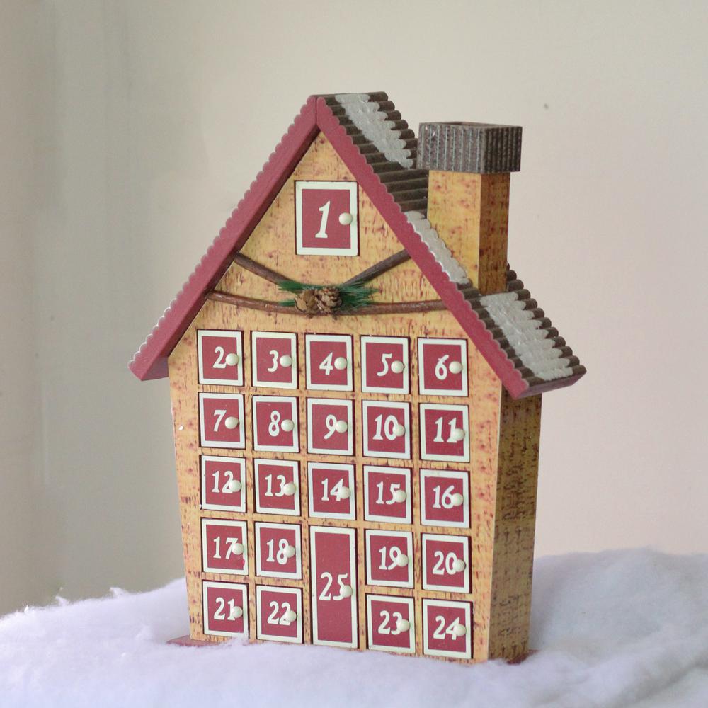15" Red and Beige House with Advent Calendar Tabletop Christmas Decoration. Picture 3