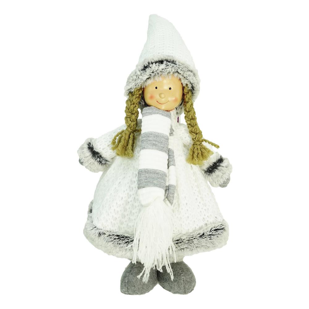 13" Gray and White Wintry Girl Christmas Table Top Figure. Picture 1