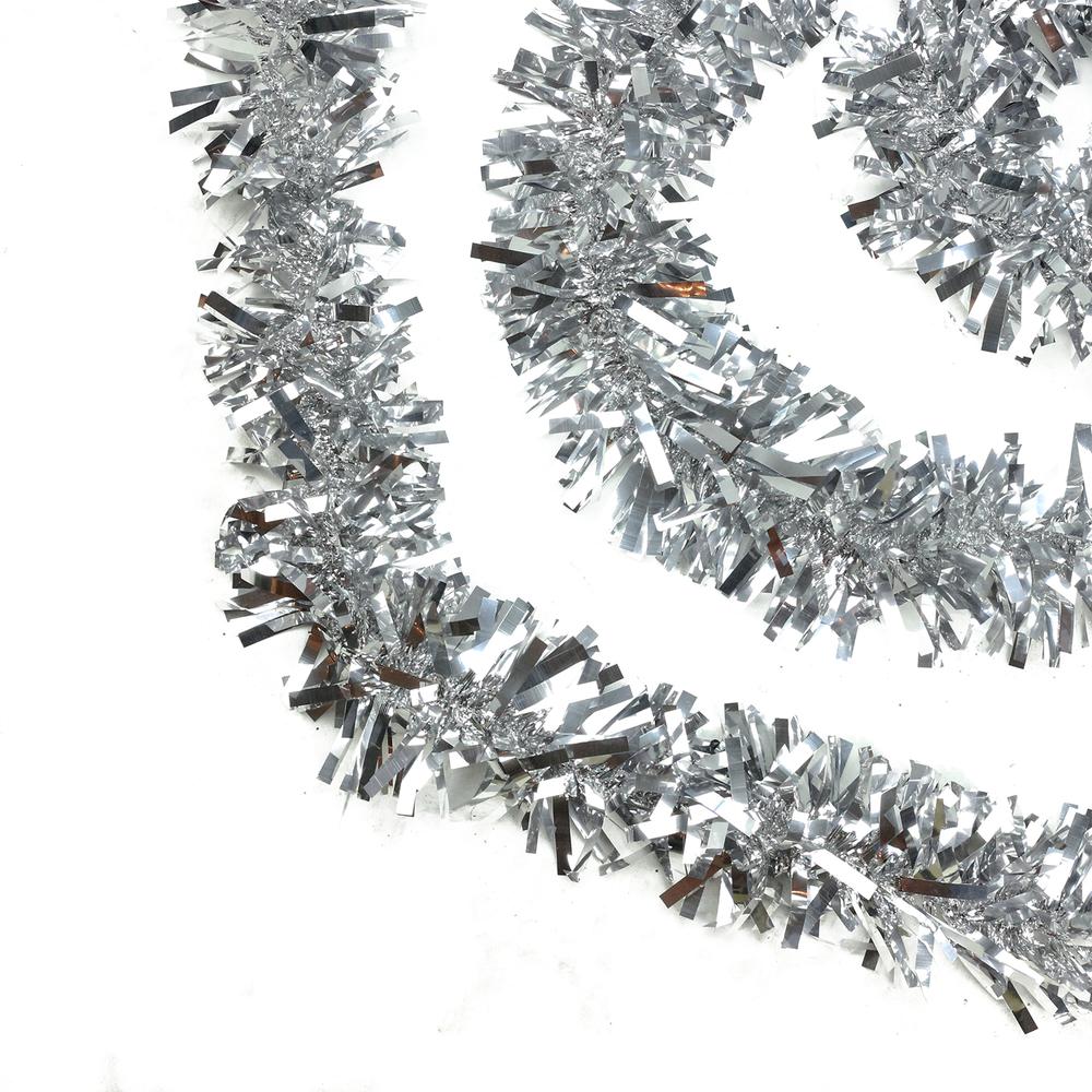 50' Shiny Silver Wide Cut Christmas Tinsel Garland - Unlit. Picture 1