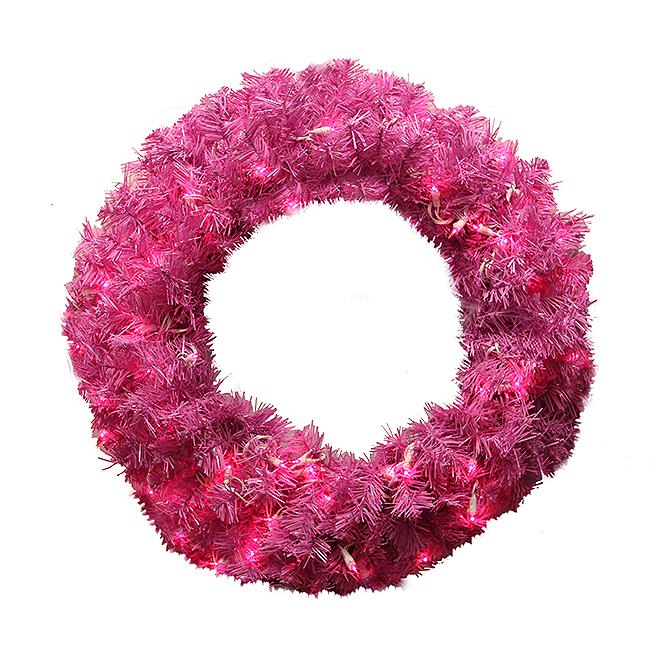 Pre-Lit Orchid Pink Cedar Pine Artificial Christmas Wreath - 36-Inch  Pink Lights. The main picture.