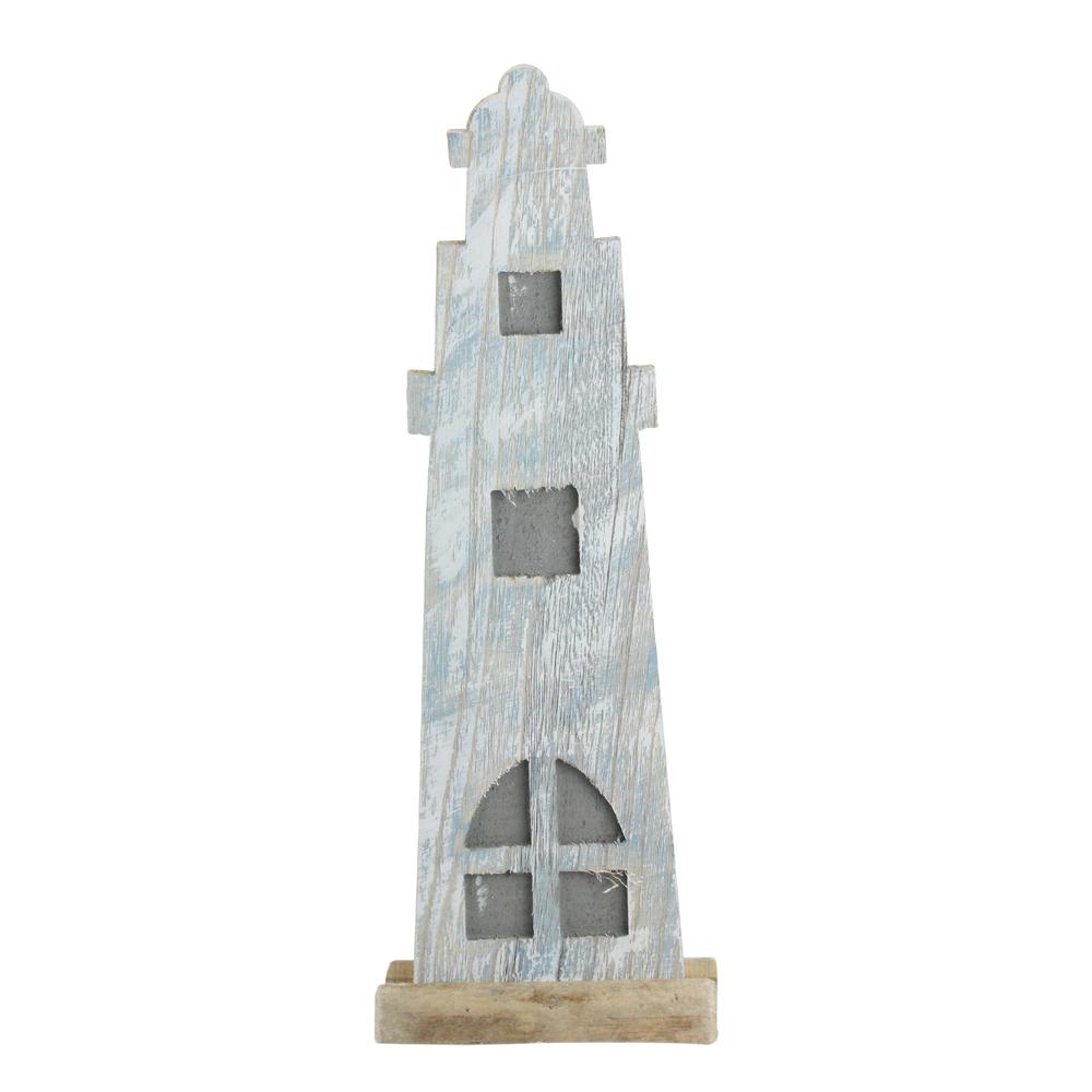 19" Distressed Finished White and Blue Nautical Lighthouse Tabletop Decoration. The main picture.