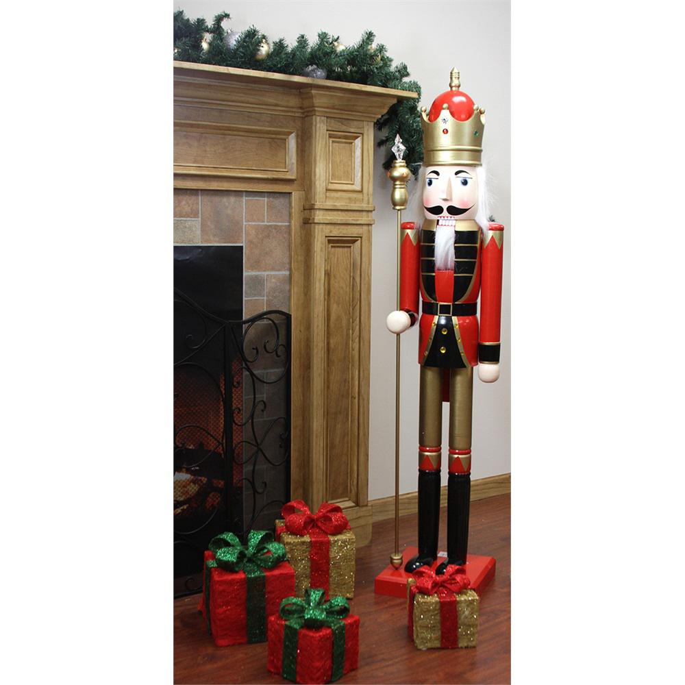 5' Red and White Commercial Size Christmas Nutcracker with Scepter. Picture 2