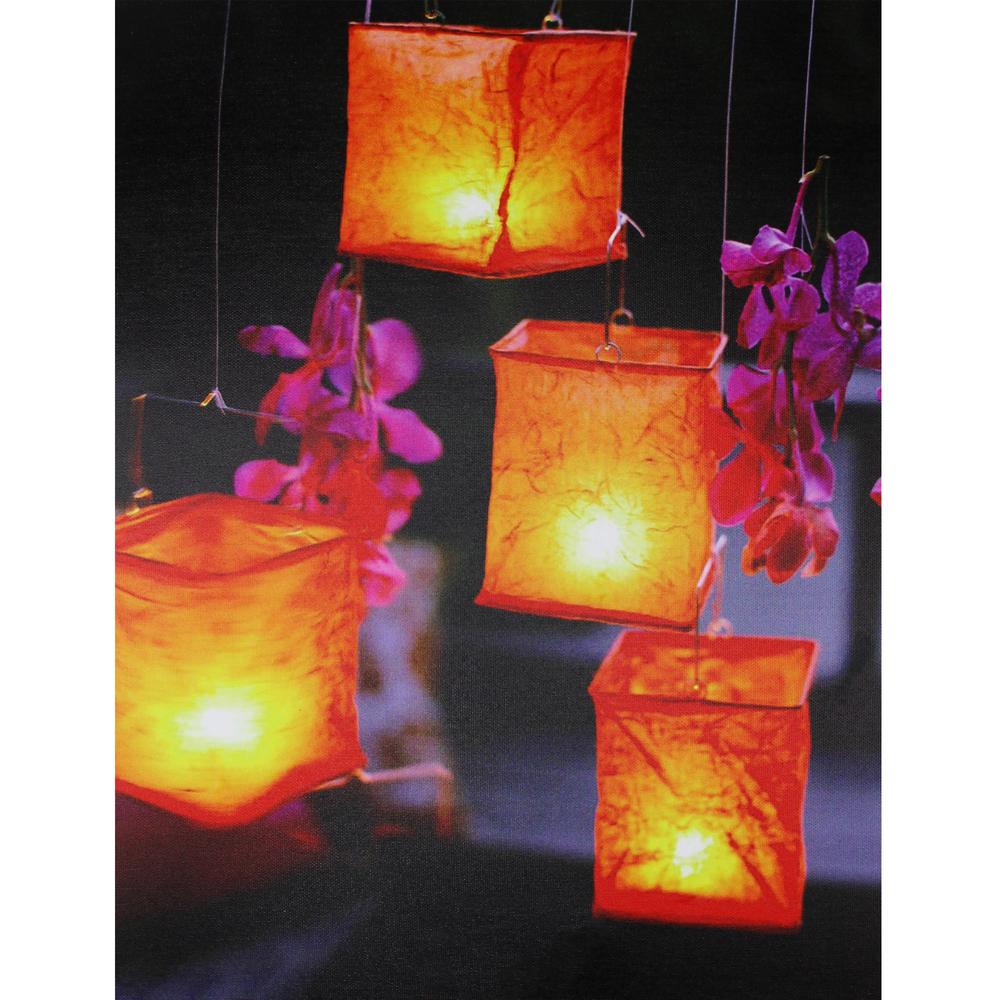 LED Lighted Flickering Garden Lantern Candles with Pink Orchids Canvas Wall Art 15.75" x 11.75". Picture 1