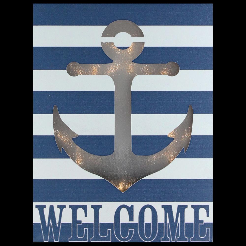 LED Lighted Blue and White Striped â€œWelcome" Anchor Cut Out Wall Art 9.75". Picture 2