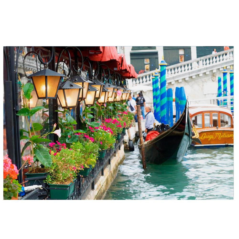 LED Lighted Floral Shop with Gondola Ride Canvas Wall Art 11.75" x 15.75". Picture 1