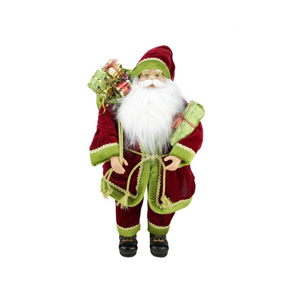 24" Red and Green Standing Santa Claus with Gift Bag Christmas Figurine. Picture 1