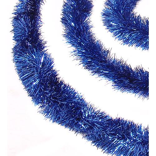 50' Shiny Lavish Blue Christmas and Hanukkah Foil Tinsel Garland - Unlit. The main picture.