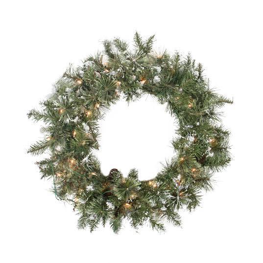 Pre-Lit Snow Mountain Pine Artificial Christmas Wreath - 30-Inch  Clear Lights. Picture 1