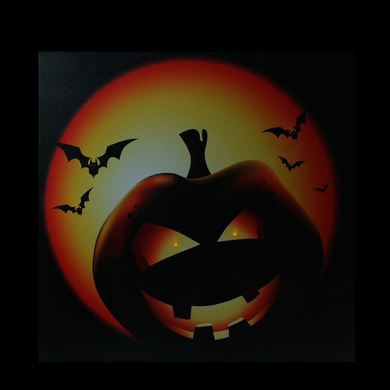 LED Lighted Bats and Jack-O-Lantern Halloween Canvas Wall Art 19.75" x 19.75". Picture 4