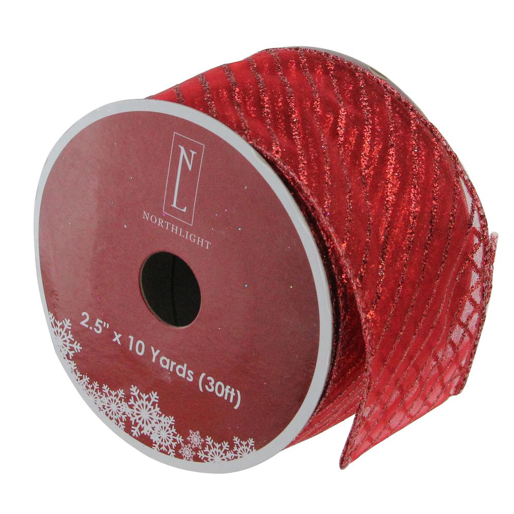 Club Pack of 12 Glittered Red Wired Christmas Craft Ribbons - 2.5" x 10 Yards. Picture 1