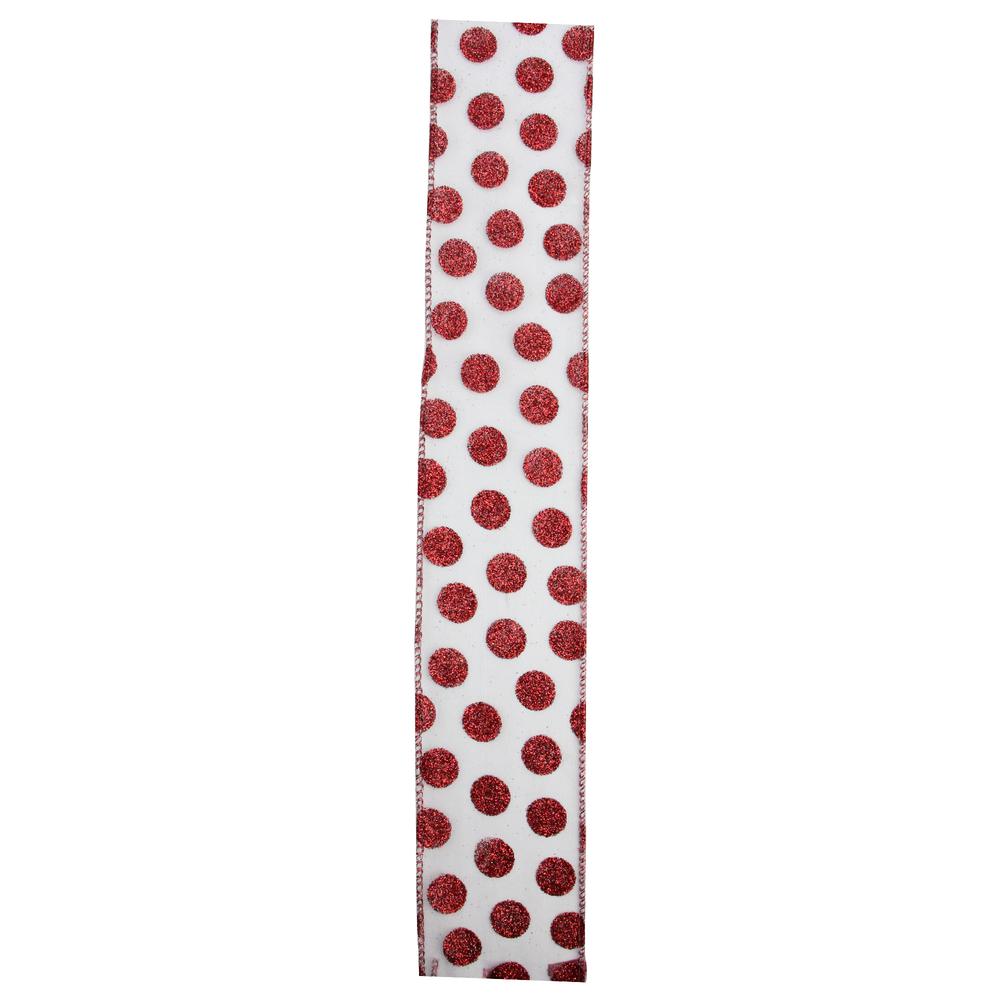 Pack of 12 Silver and Red Glittering Polka Dots Christmas Wired Craft Ribbons - 2.5" x 120 Yards. Picture 2