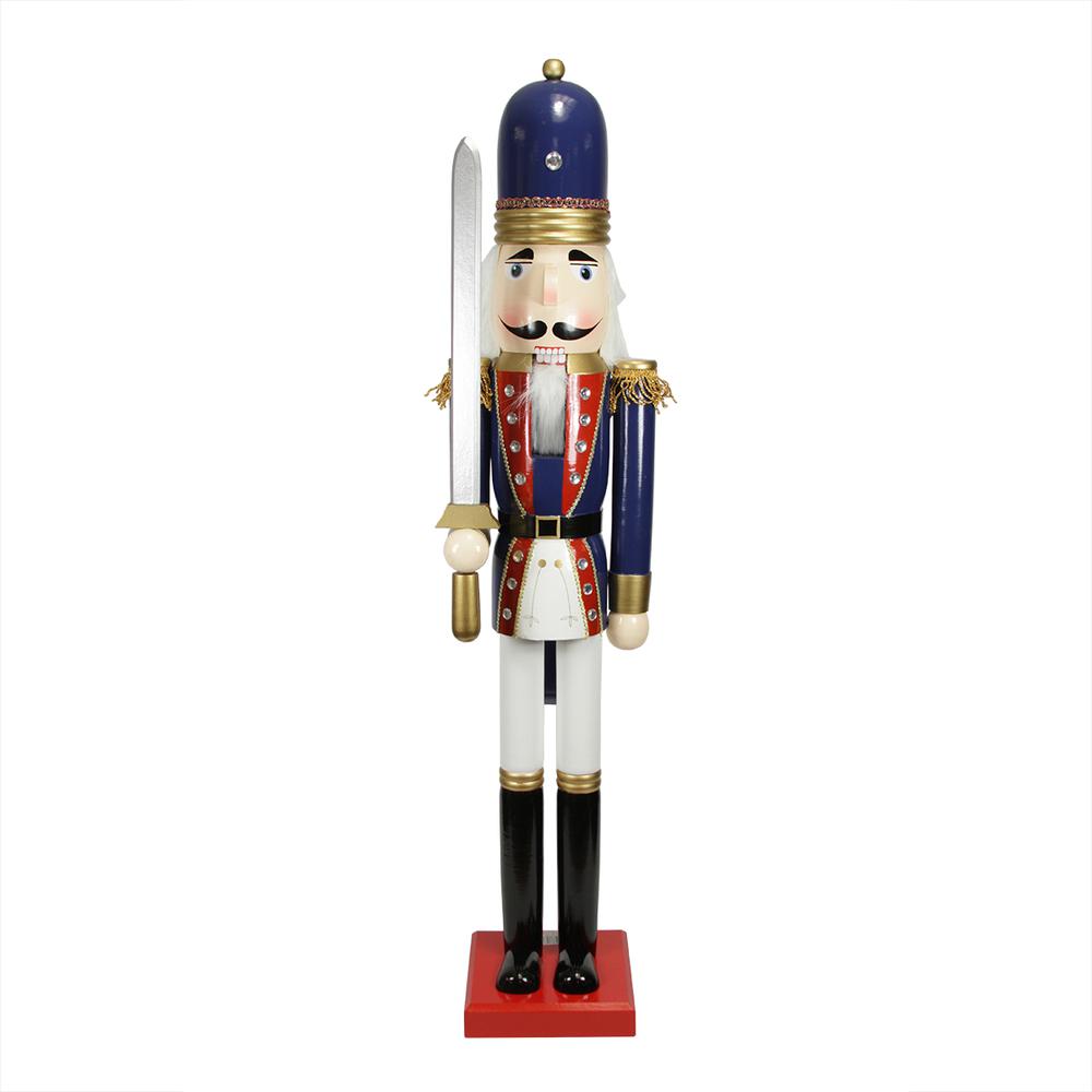 48.25" Blue and White Christmas Nutcracker Soldier with Sword. Picture 1
