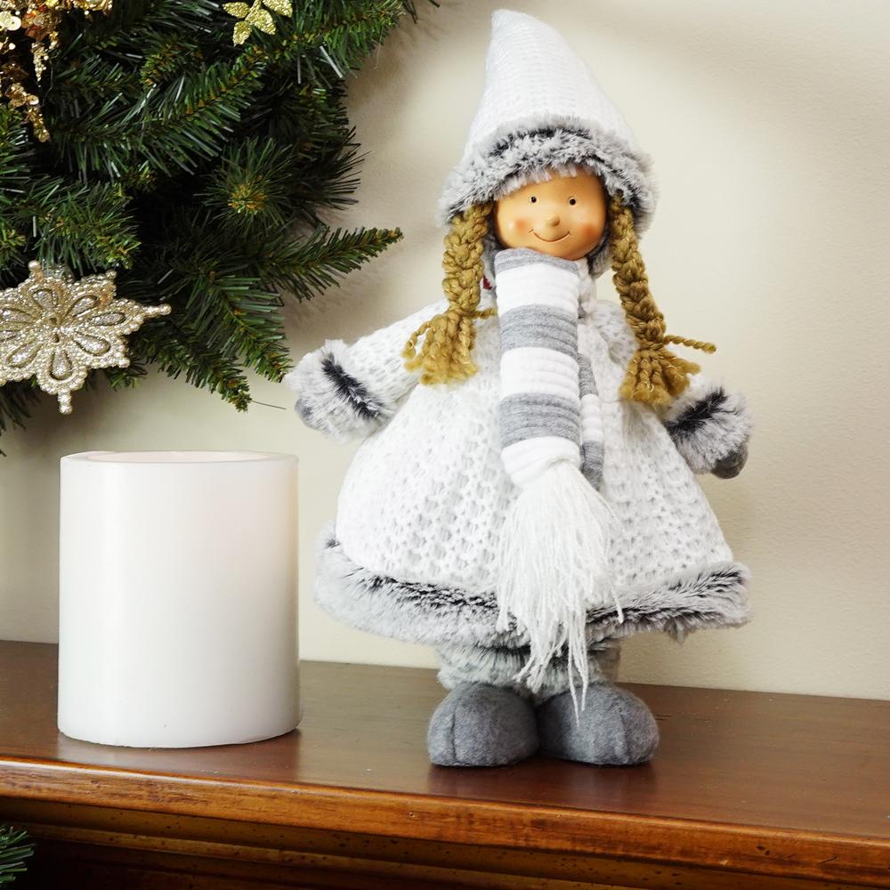 13" Gray and White Wintry Girl Christmas Table Top Figure. Picture 3