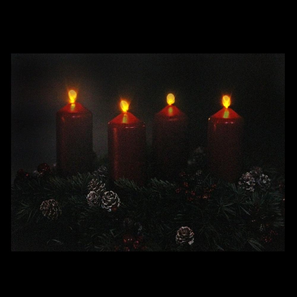 Pre-Lit Red and Black LED Flickering Candle Christmas Wall Art 12" x 15.75". Picture 2
