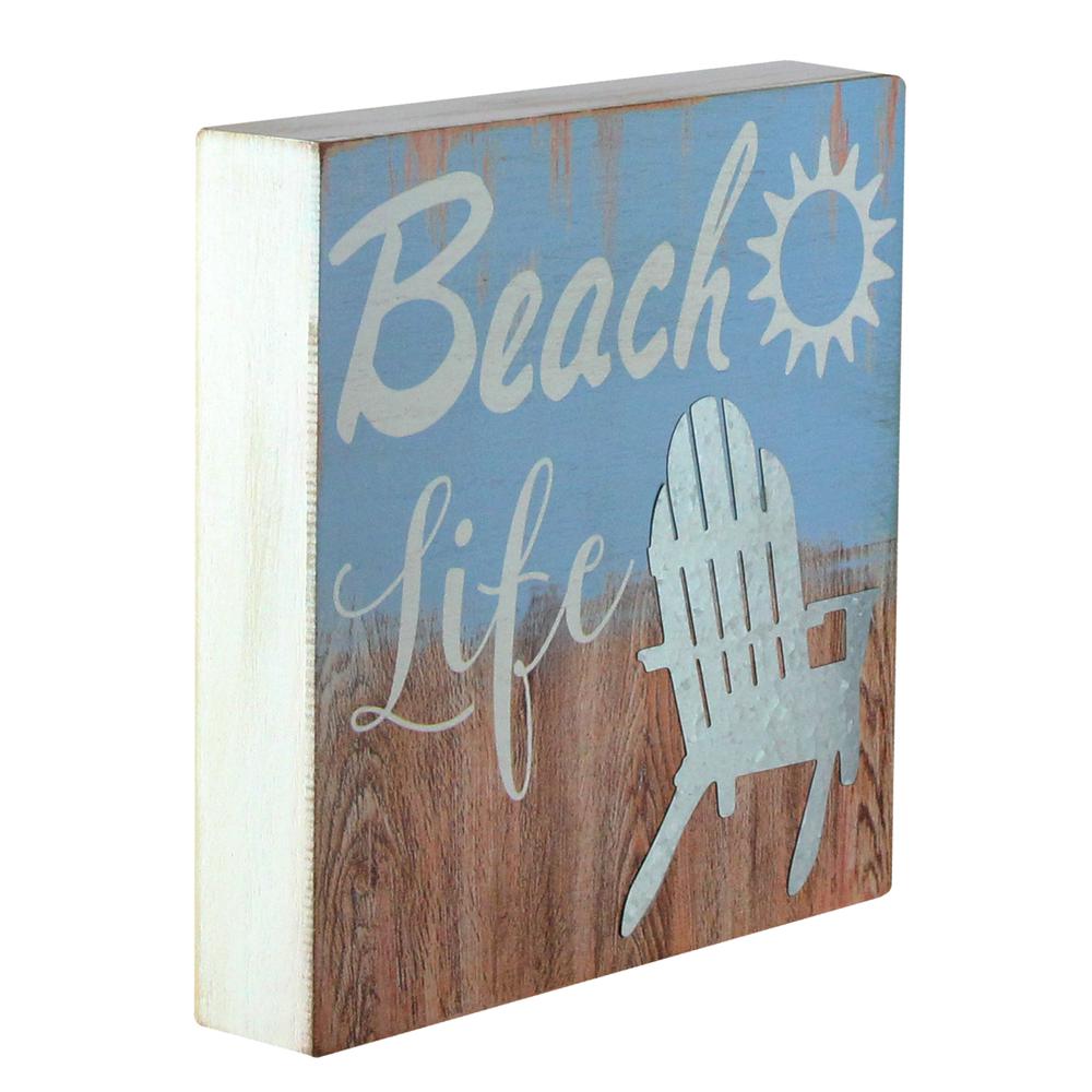 8" Decorative â€œBeach Life" Distressed Wooden Wall Plaque. Picture 2