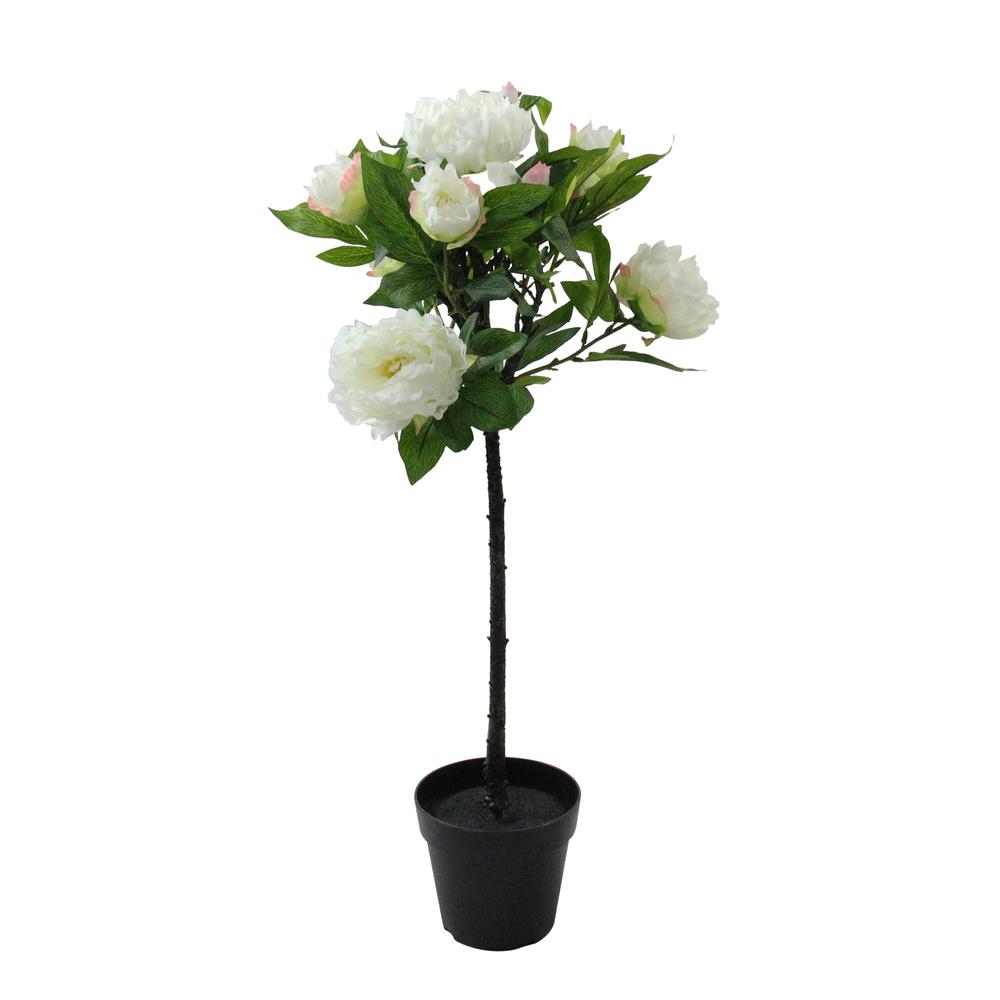 31" White and Green Blooming Peony Flower Artificial Plant. Picture 1