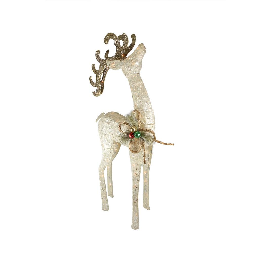 46" Pre-Lit Brown and Ivory Reindeer Outdoor Christmas Decor. Picture 1