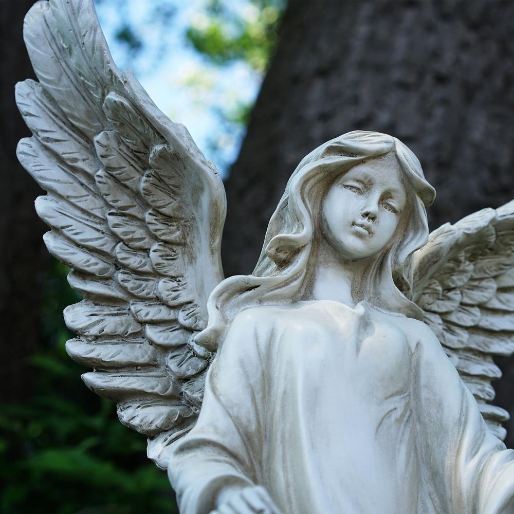 23.25" Ivory Standing Religious Angel Outdoor Garden Bird Bath or Feeder Statue. Picture 3