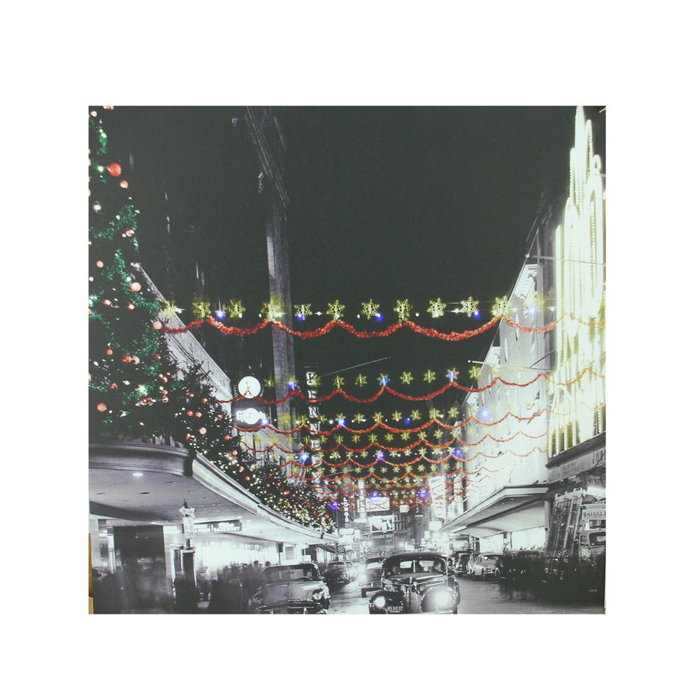 LED Lighted Christmas on Main Street in Pittsburgh Canvas Wall Art 19.75" x 19.75". The main picture.