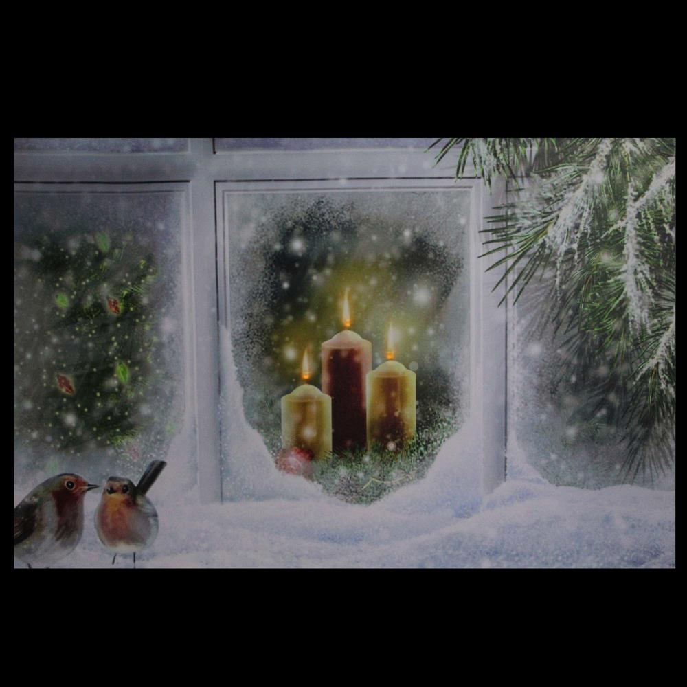 LED Lighted Snowy Window Pane and Candles Christmas Canvas Wall Art 23.5" x 15.5". Picture 3