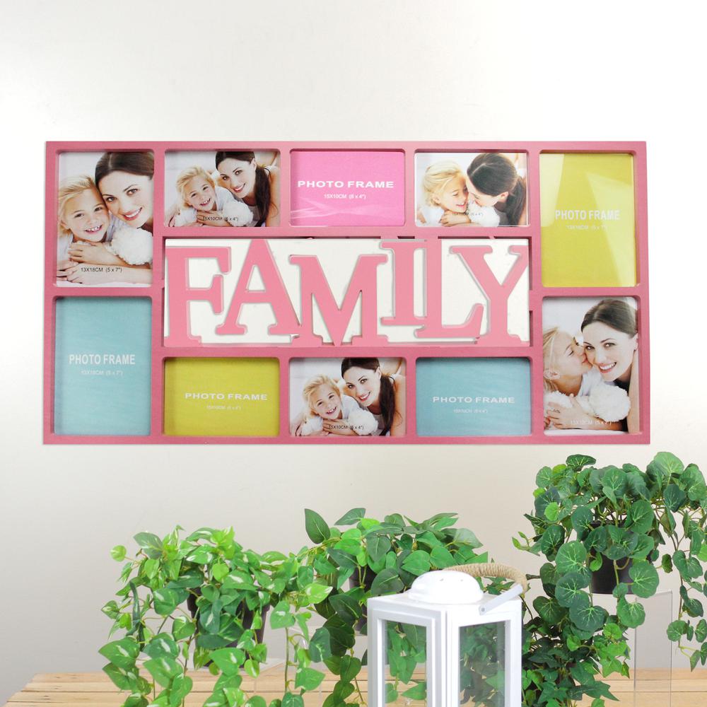 28.75" Pink and White 'Family' Hanging Rectangular Photo Frame. Picture 2