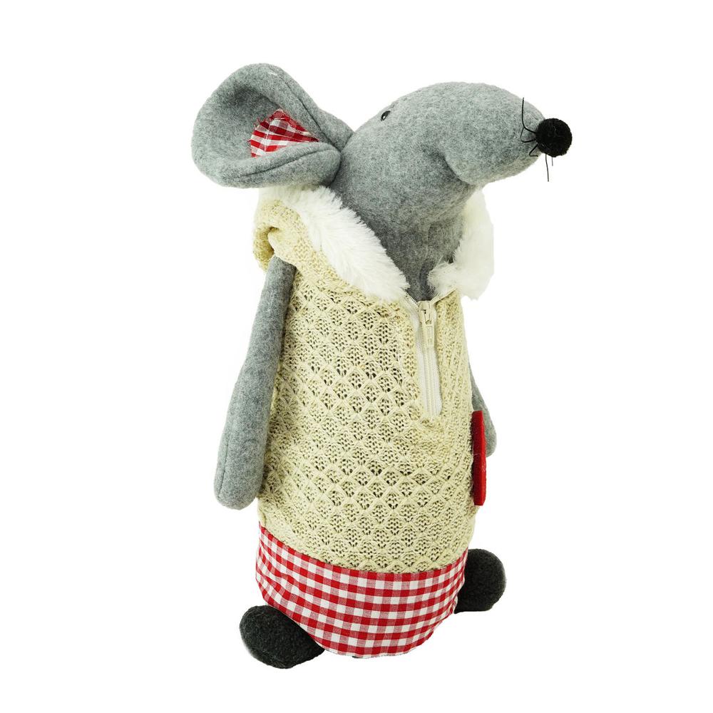 12" Gray and Beige Standing Mouse with Hooded Coat Christmas Tabletop Decoration. Picture 1