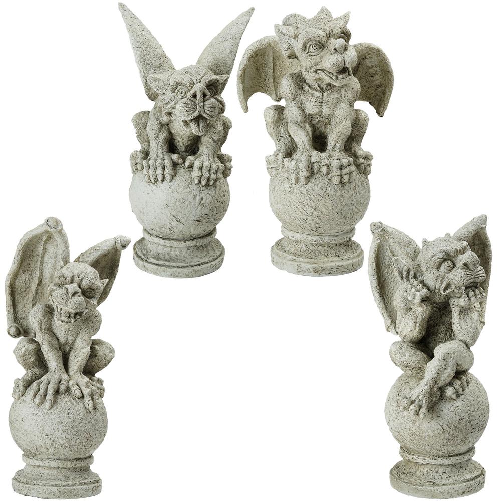 Set of 4 Gargoyles on Pedestals Outdoor Garden Statues 13". Picture 1