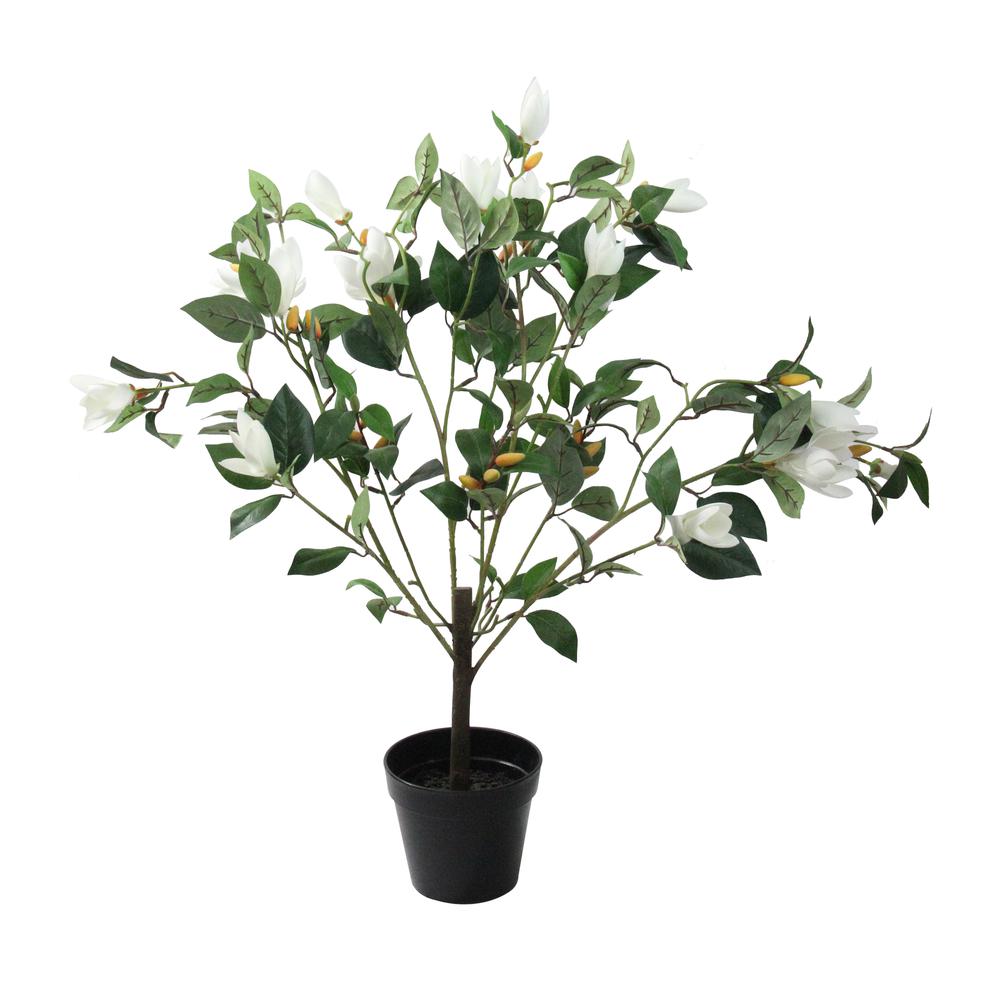 32.5" White and Black Potted Artificial Lily Magnolia Flowering Tree. Picture 1