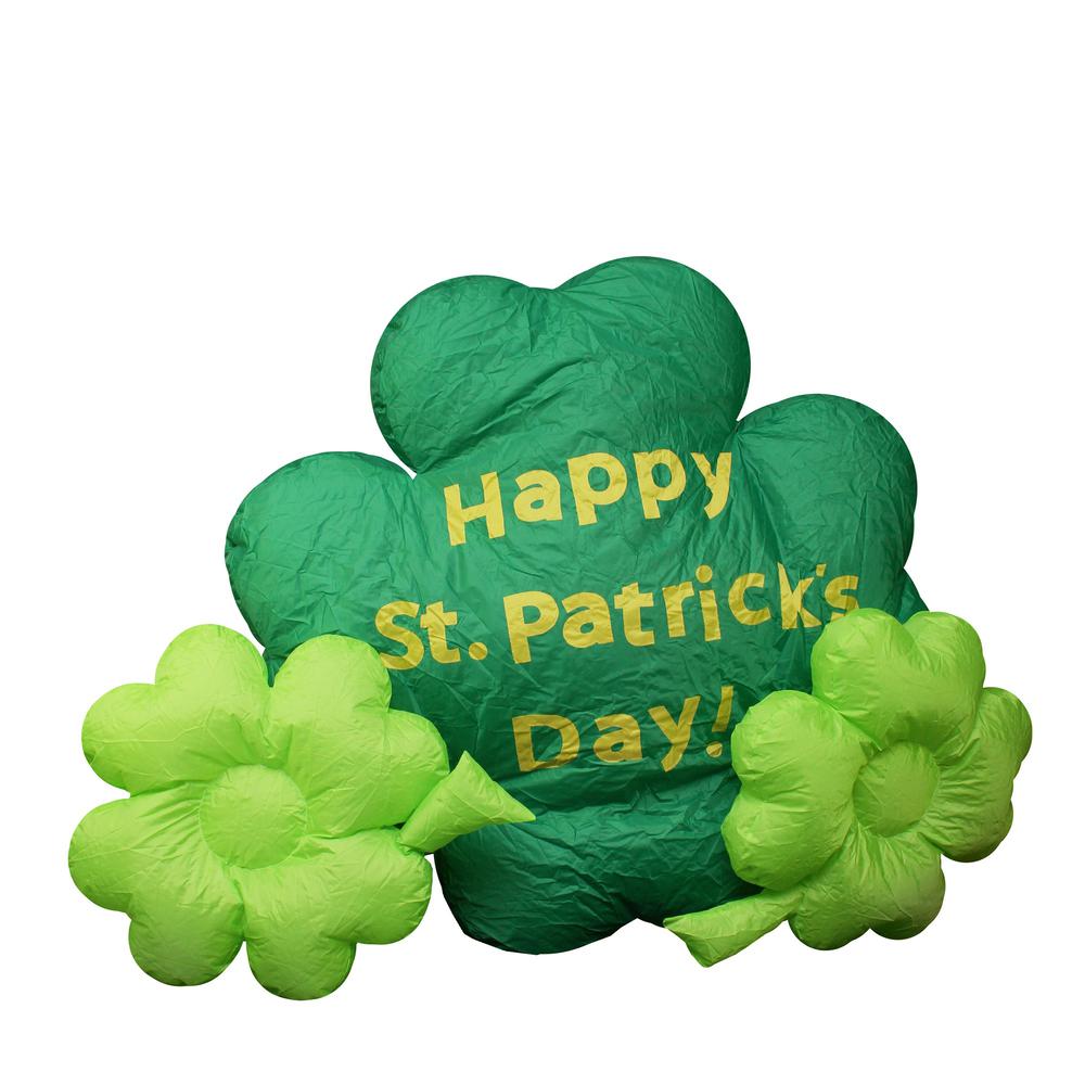 60" Inflatable Lighted Happy St. Patrick's Day Triple Shamrock Outdoor Decoration. Picture 1