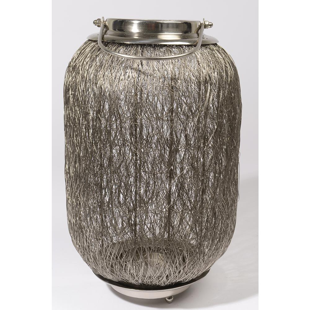 27.25" Beach Day Contemporary Chic Extra Large Wire Woven Hurricane Pillar Candle Holder. Picture 1
