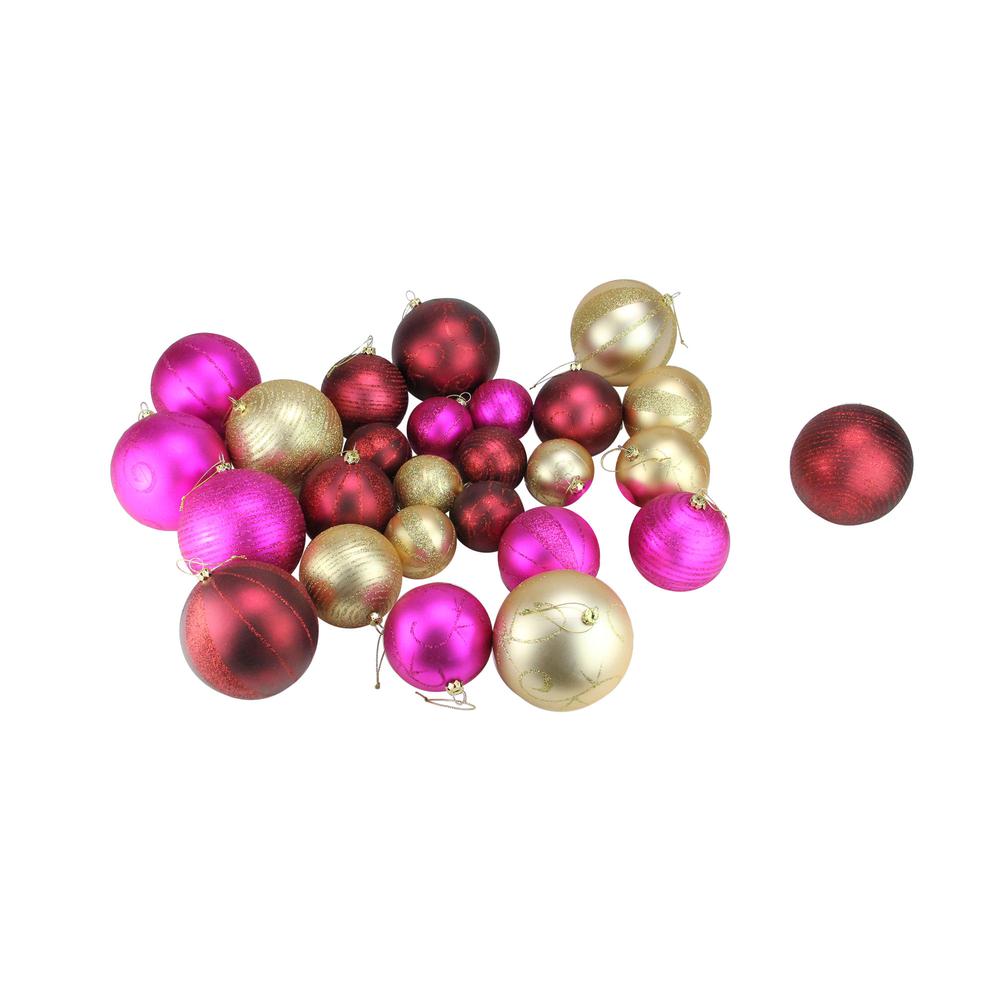 27ct Pink and Burgundy Red Shatterproof Matte Christmas Ball Ornaments 4" (100mm). Picture 1