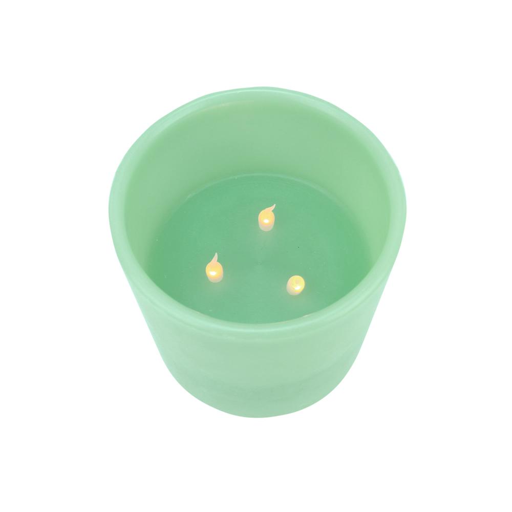 6 Sage Green Battery Operated Flameless LED Lighted 3-Wick Flickering Wax Pillar Candle. Picture 2