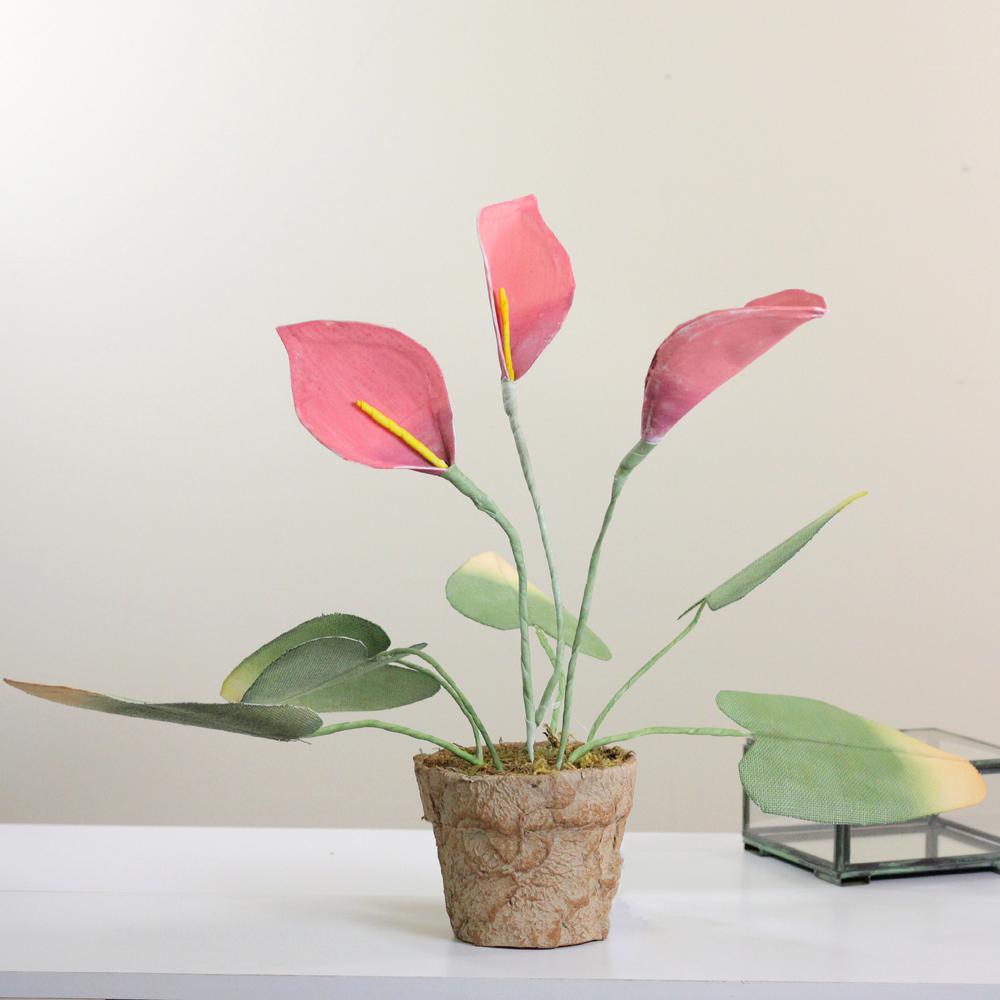 19" Pink and Green Decorative Calla Lily Artificial Christmas Plants. Picture 2