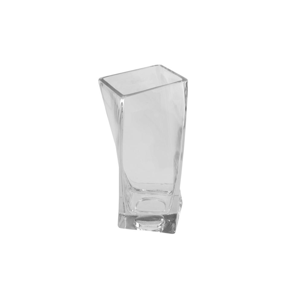 7.75" Dual Purpose Twisted Rectangular Transparent Glass Tea Light Candle Holder. Picture 1