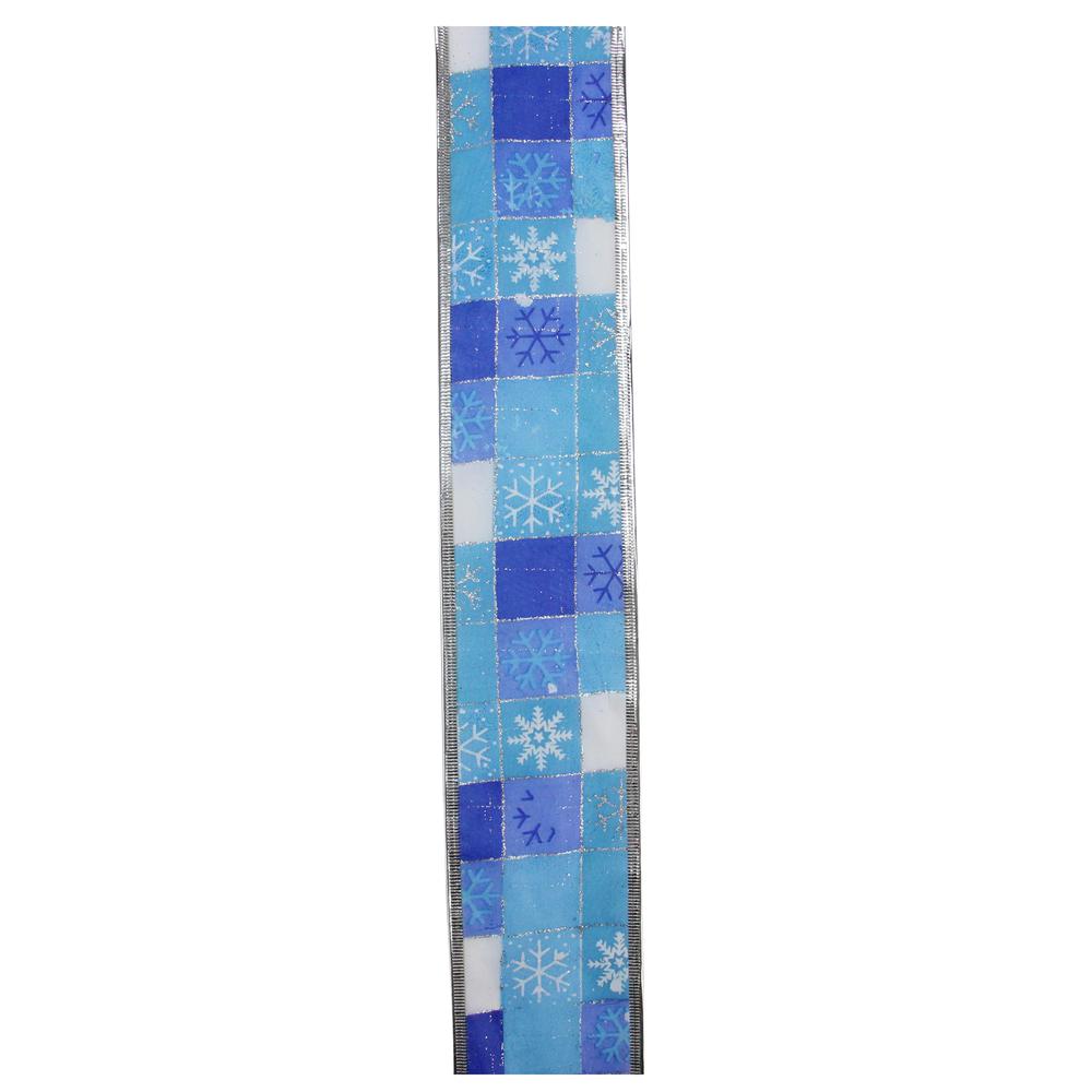 Blue and Silver Snowflake Wired Christmas Craft Ribbons - 2.5" x 120 Yards. Picture 2
