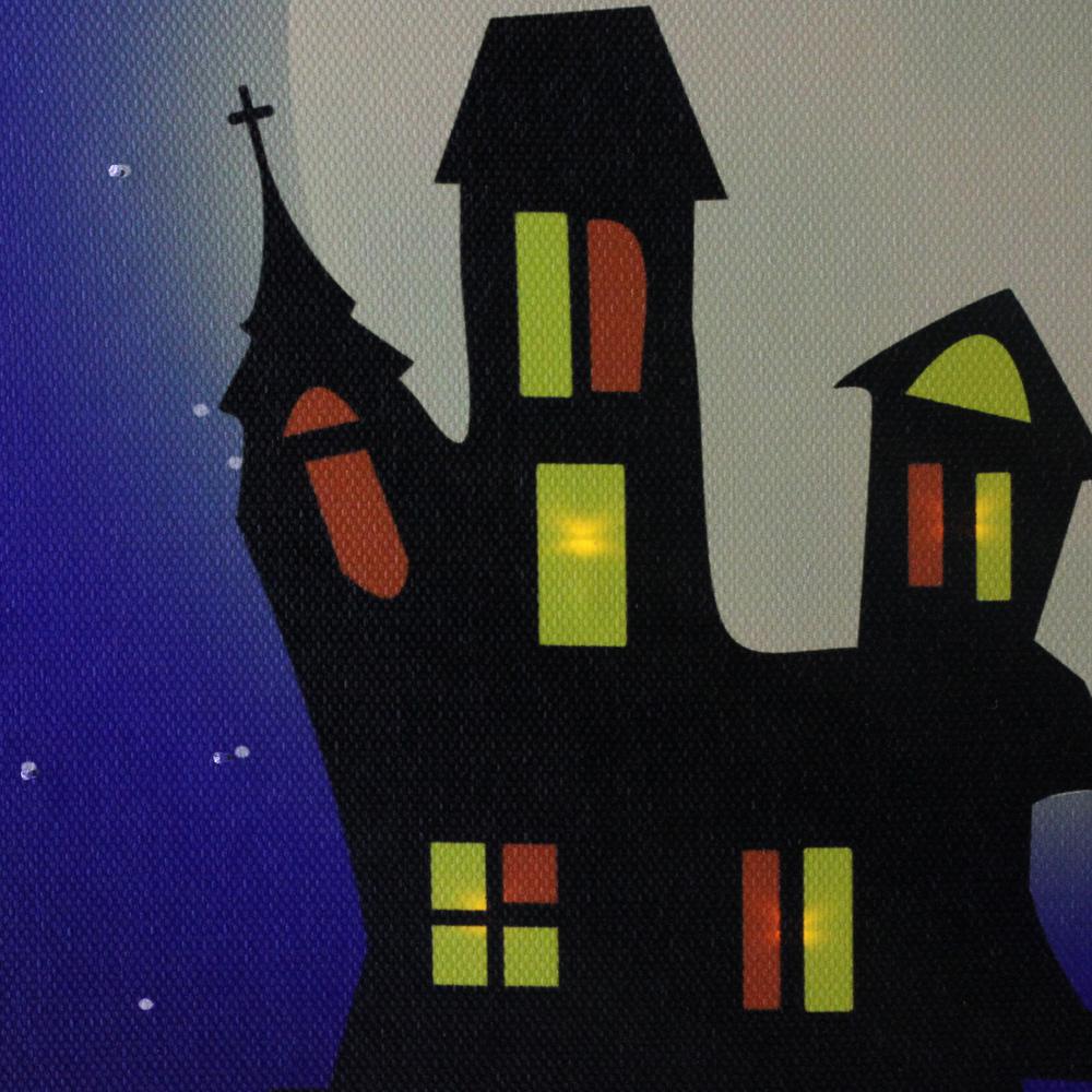 Fiber Optic and LED Lighted Witch in the Moon Halloween Canvas Wall Art 12" x 15.75". Picture 4