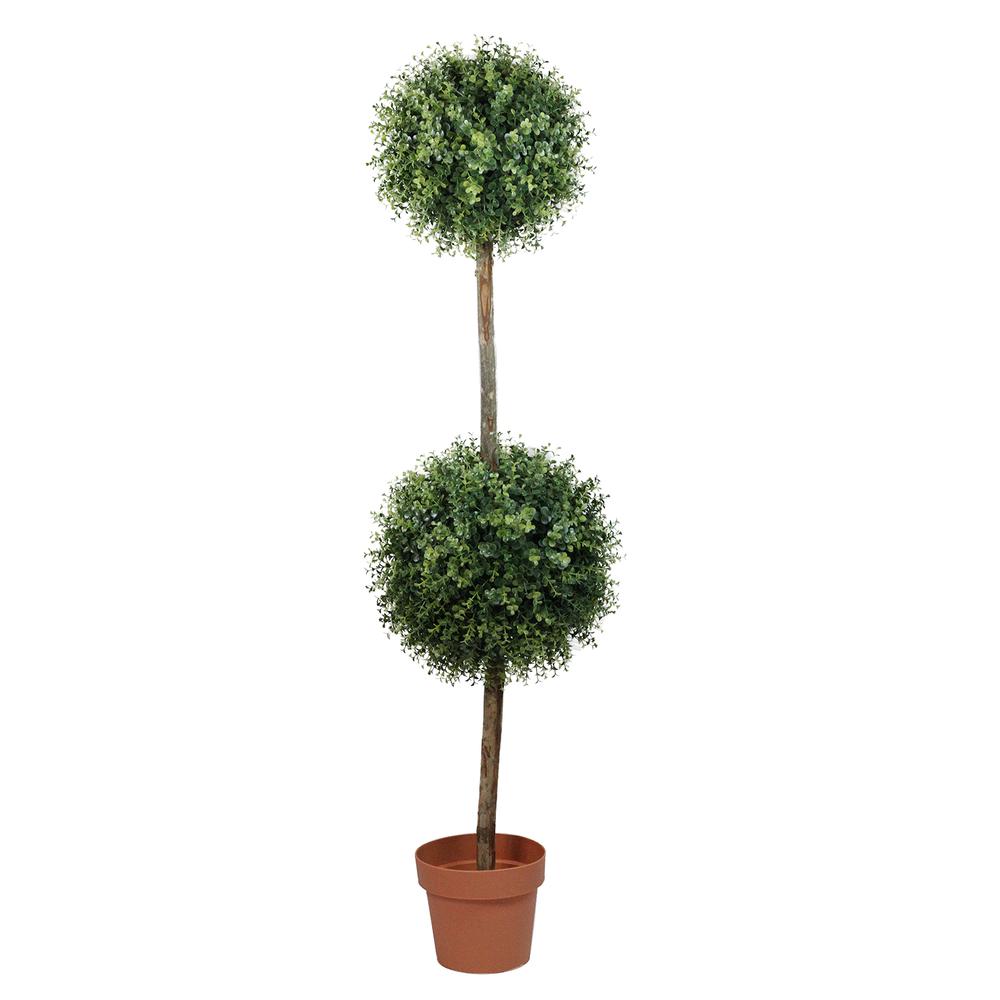 4.5' Potted Two-Tone Artificial Boxwood Double Ball Topiary Tree - Unlit. Picture 1