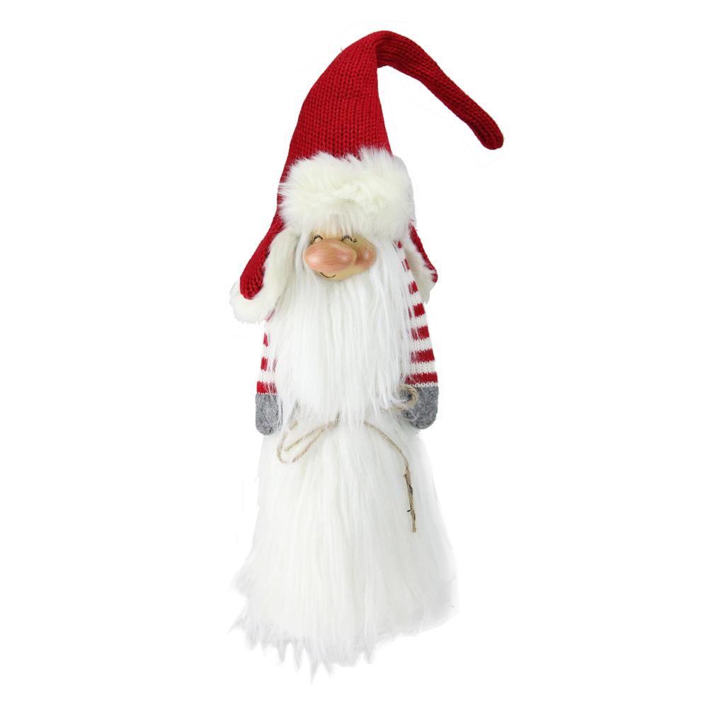 35" Red and White Christmas Slim Santa Gnome with White Fur Suit and Red Hat. Picture 1