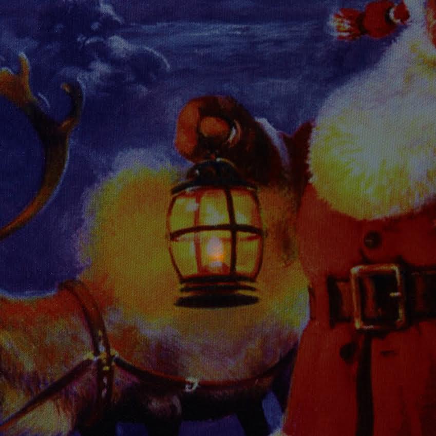 LED Lighted Santa Claus with Reindeer Christmas Canvas Wall Art 11.75" x 15.75". Picture 3