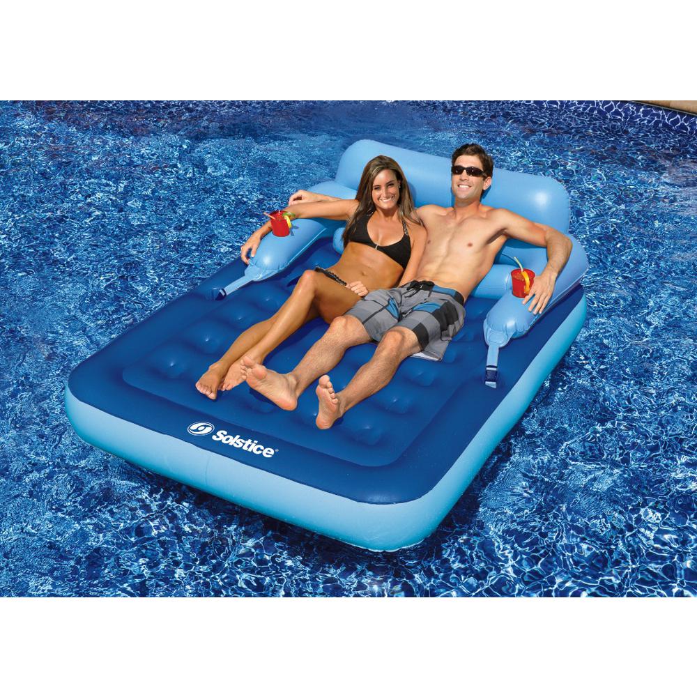 80-Inch Inflatable Blue Malibu Pool Mattress with Removable Back Rest. Picture 3