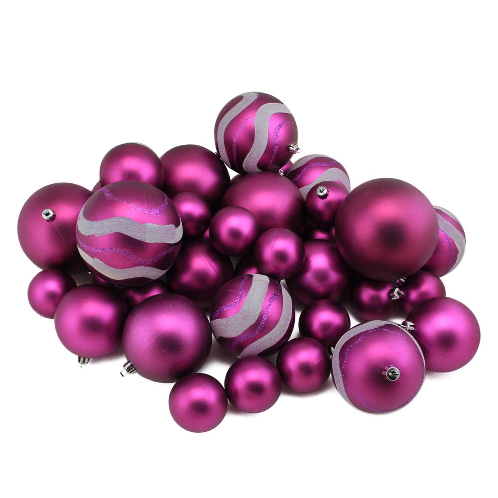 39ct Magenta Pink Shatterproof 2-Finish Christmas Ball Ornaments 4" (100mm). The main picture.