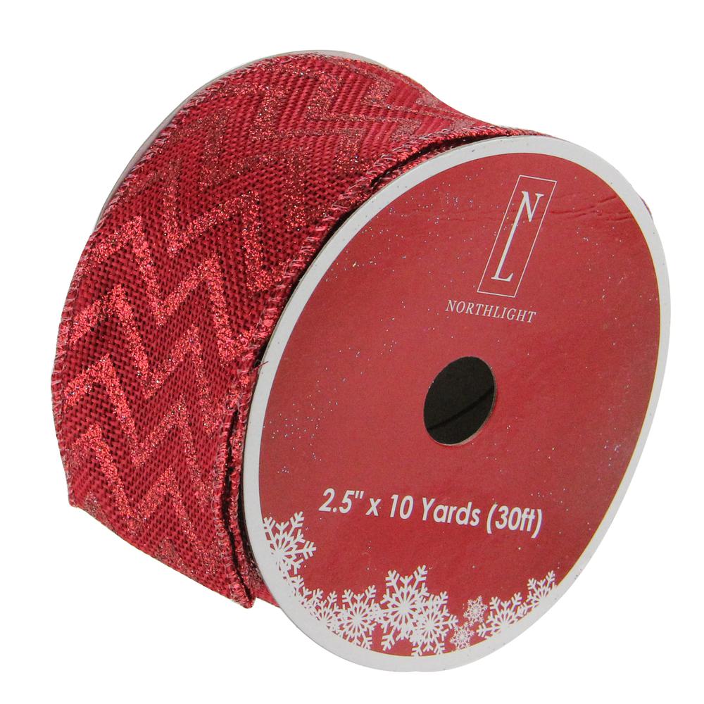 Wine Red Glitter Chevron Wired Christmas Craft Ribbon 2.5" x 120 Yards. Picture 1