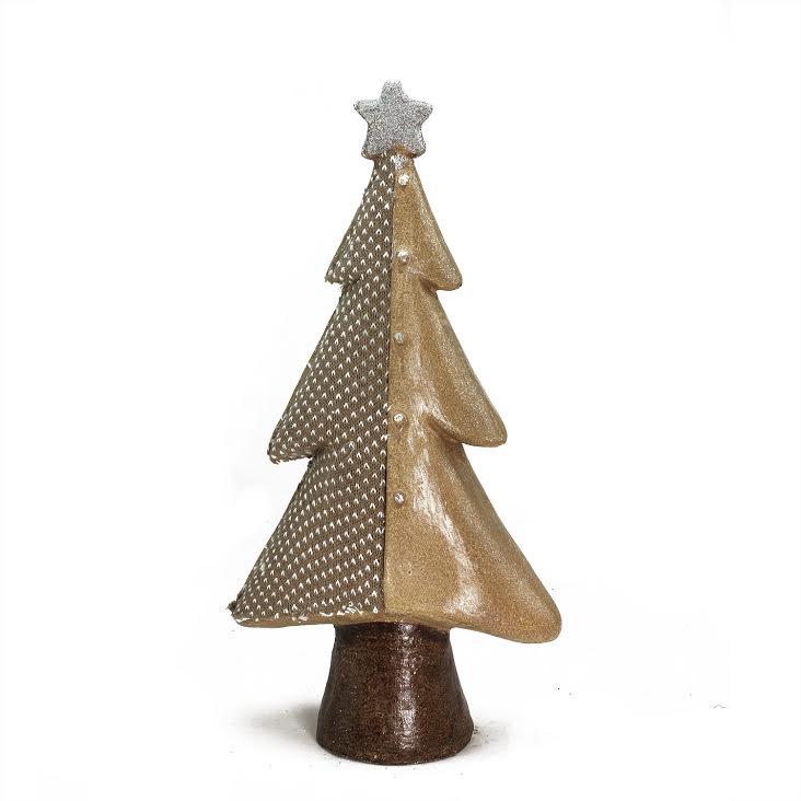 18" Brown and Silver Christmas Tree With a Glitter Star Tabletop Decor. Picture 1