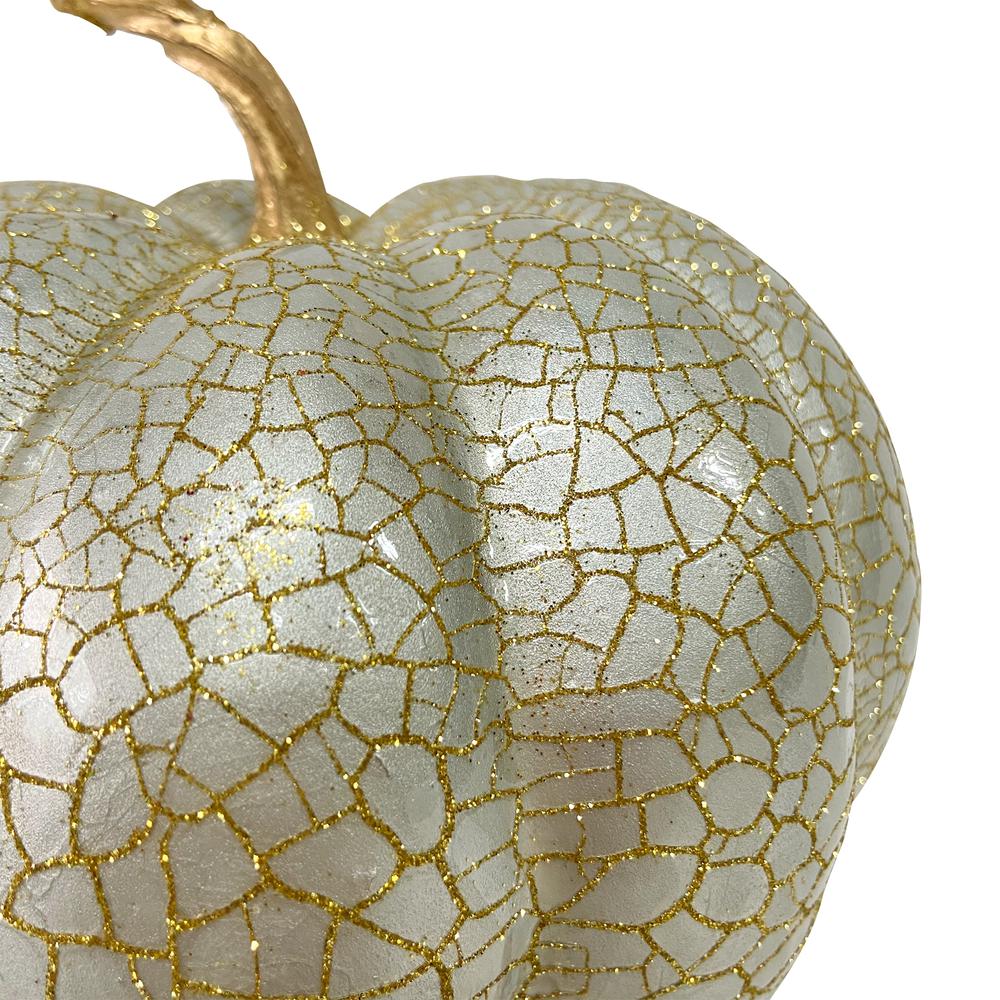 9" Champagne Gold Crackled Fall Harvest Pumpkin Decoration. Picture 2