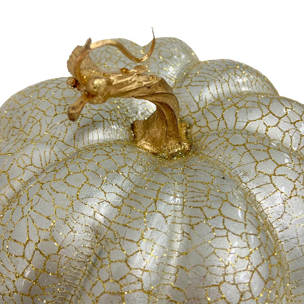 9" Champagne Gold Crackled Fall Harvest Pumpkin Decoration. Picture 3