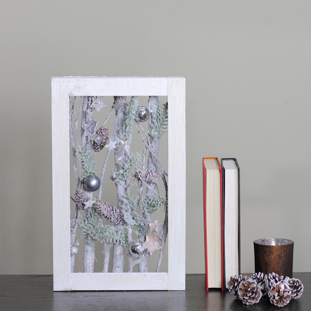 14.25" Decorated Standing Birch Branches in Wood Frame Table or Wall Decoration. Picture 4